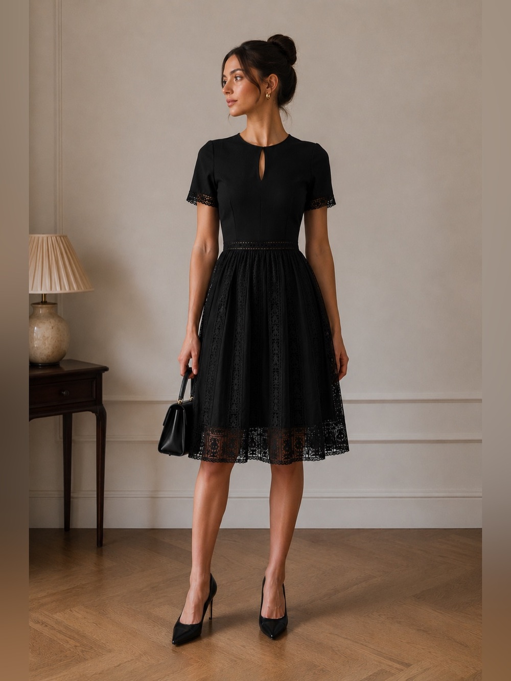 Black Lace Fit & Flare Dress Size 4